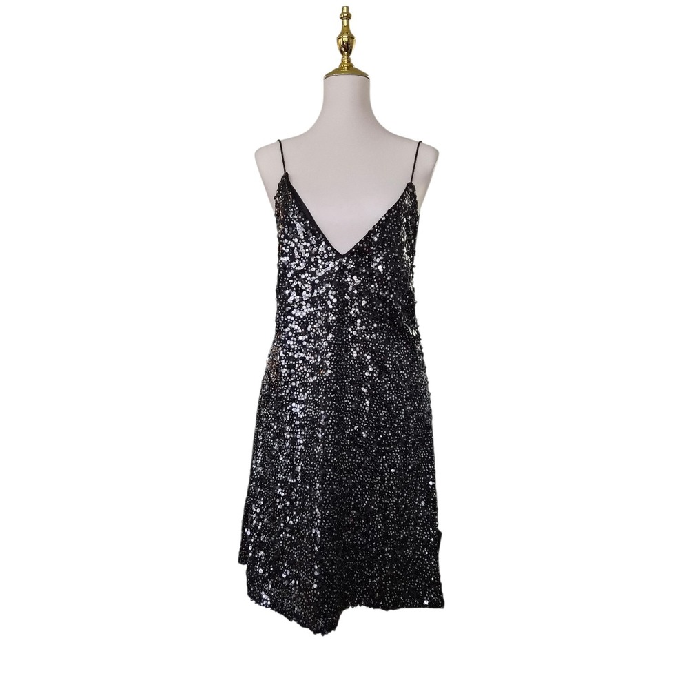Lulus‎ Sequin Slip Dress Black Strappy Back V-Neck Party Cocktail Dress XL NWT